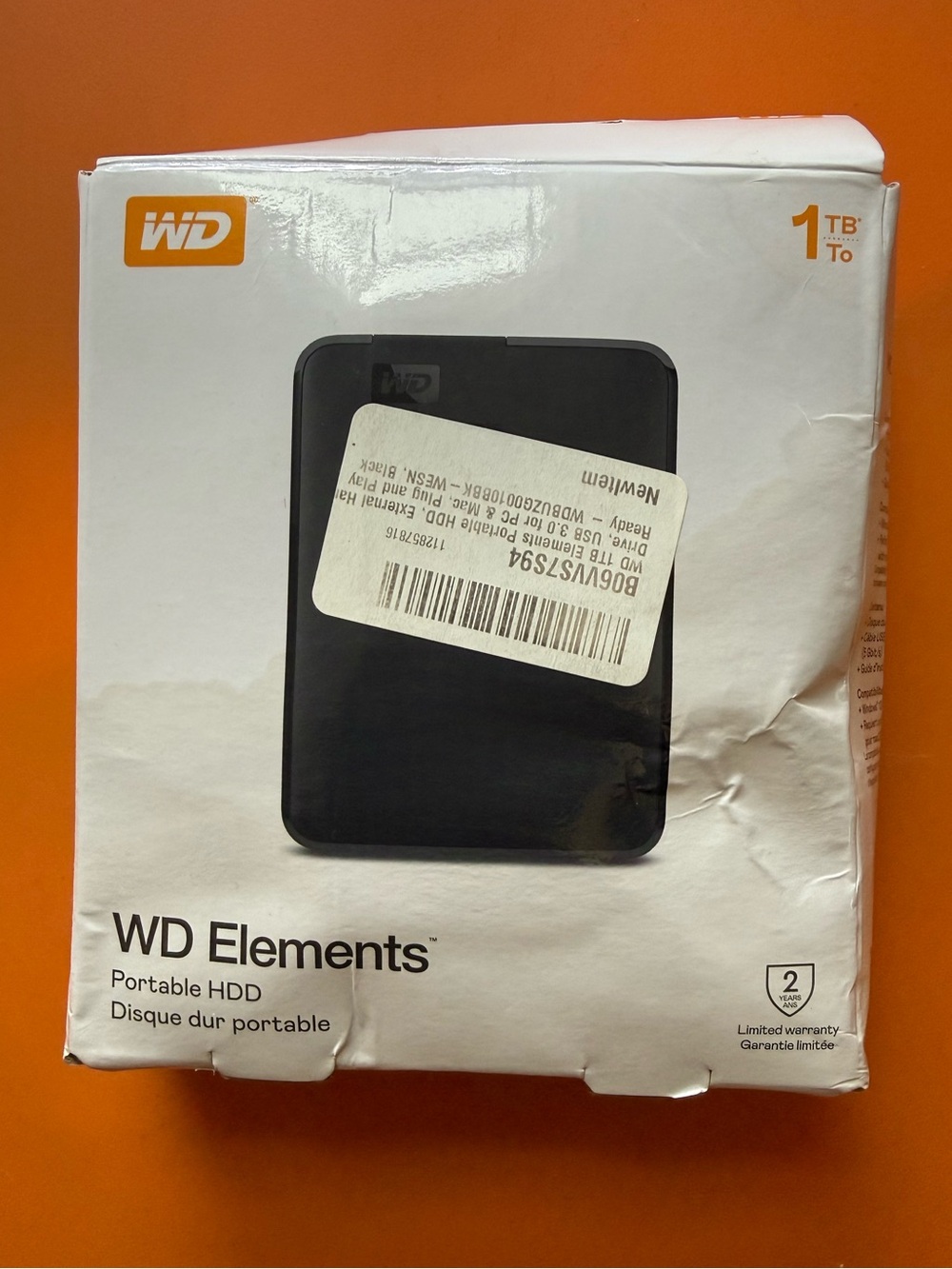NWT WD ELEMENTS 1TB PORTABLE HDD IN BLACK